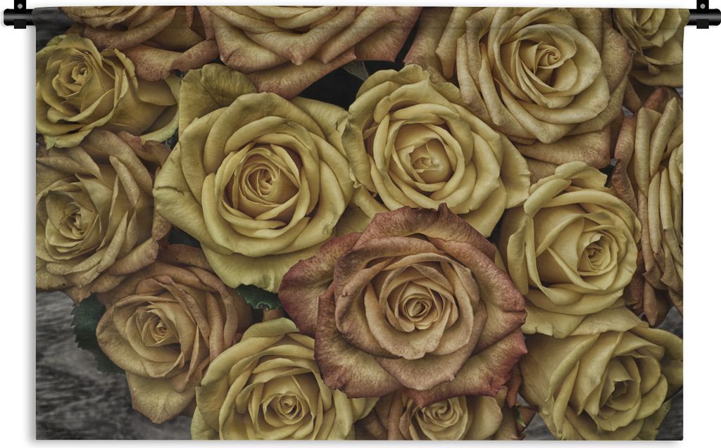 MuchoWow Wandteppich Wandbehang Rosen - Gold - Braun - Blumenstrauß 60x40 cm Tapisserie Dekoration Wandtuch - Wanddekorationen