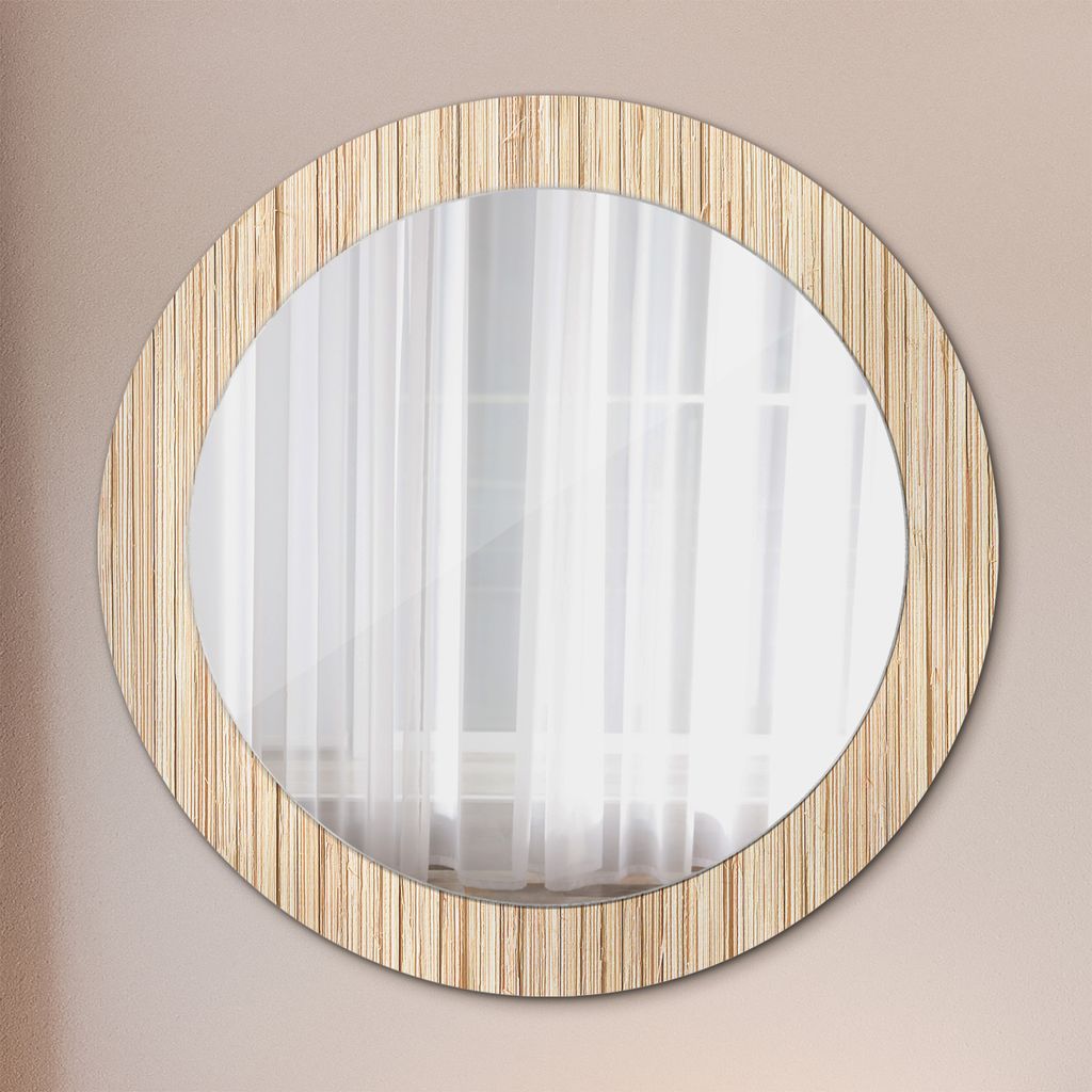 Spiegel Rund mit Aufdruck - Wandspiegel Design Wandmontage – Badspiegel - Bambus Stroh - Rund: Ø70cm