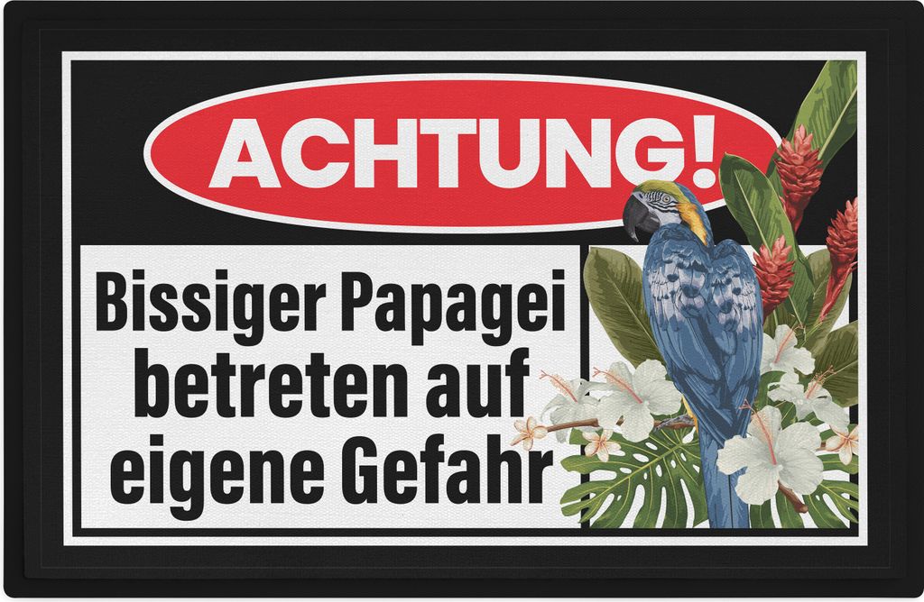 Trendation - Achtung Bissiger Papagei Fußmatte Geschenk Papageien-Züchter Besitzer Geschenkidee Spruch 60x40 cm Lustig