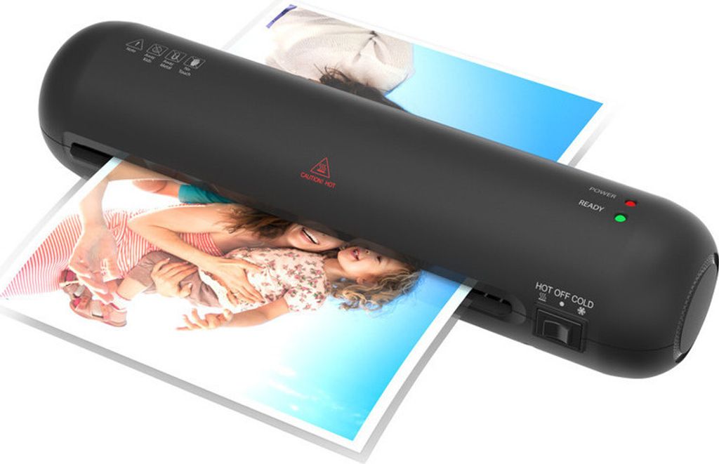 (Schwarz)Laminator Heiss- und Kaltlaminierung 2 Rollensystem A4 Groesse Laminiergerät mit50 Blatt A4 Folien ABS Knopf für Büro Schule Zuhaus...