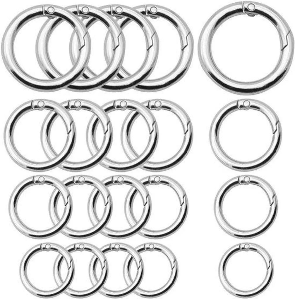 Anneaux mousquetons ronds en métal argenté pour maroquinerie DIY