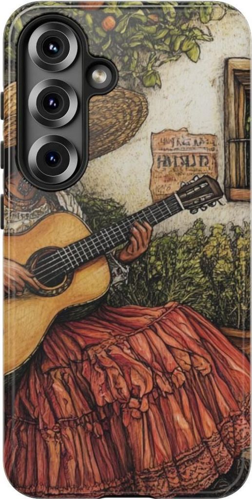 Musizierende Frau im rustikalen Innenhof – Hülle Kompatibel mit Samsung Galaxy S25