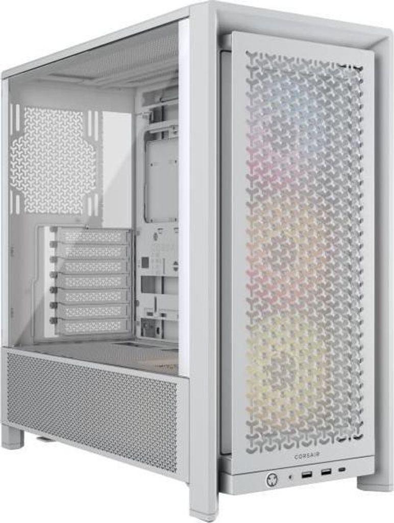 PC Gehäuse, CORSAIR 4000D RS ARGB Serie, Midi-Tower, 3 ARGB Lüfter, Weiß, E-ATX kompatibel