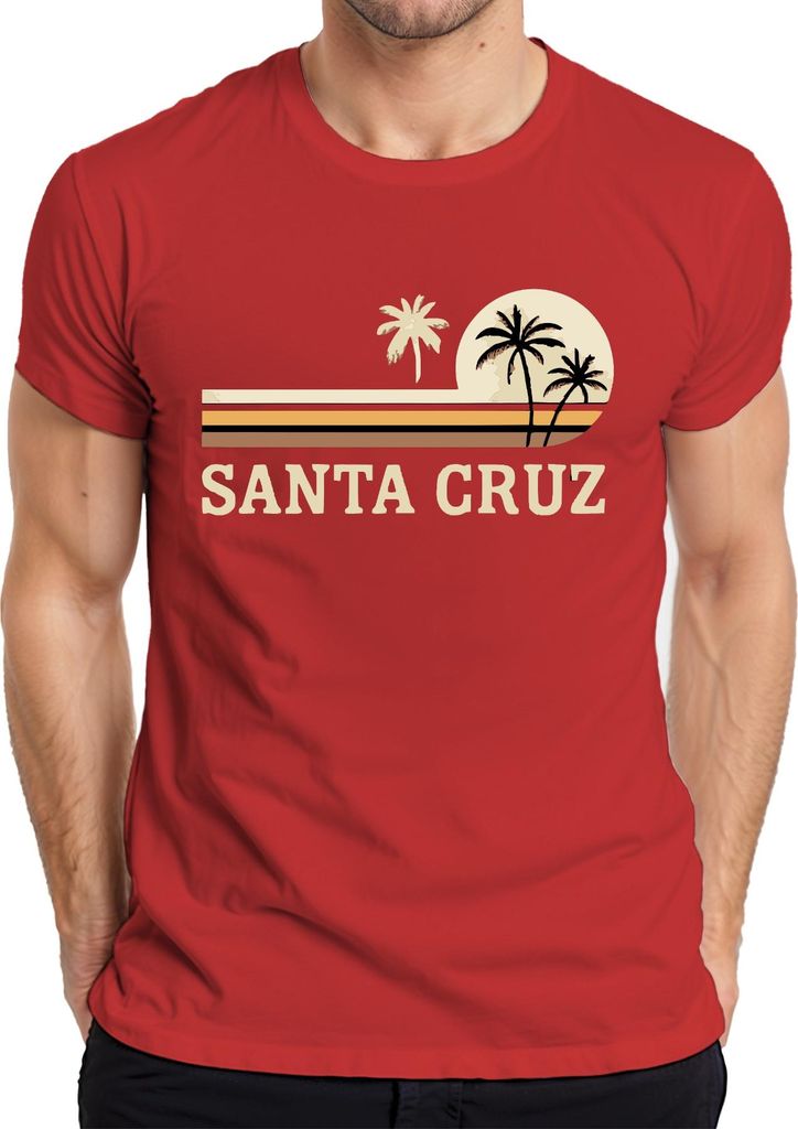 SANTA CRUZ Surfen Kalifornien Strand Palmen Vintage Retro Sonne Herren T-Shirt, Rot, S