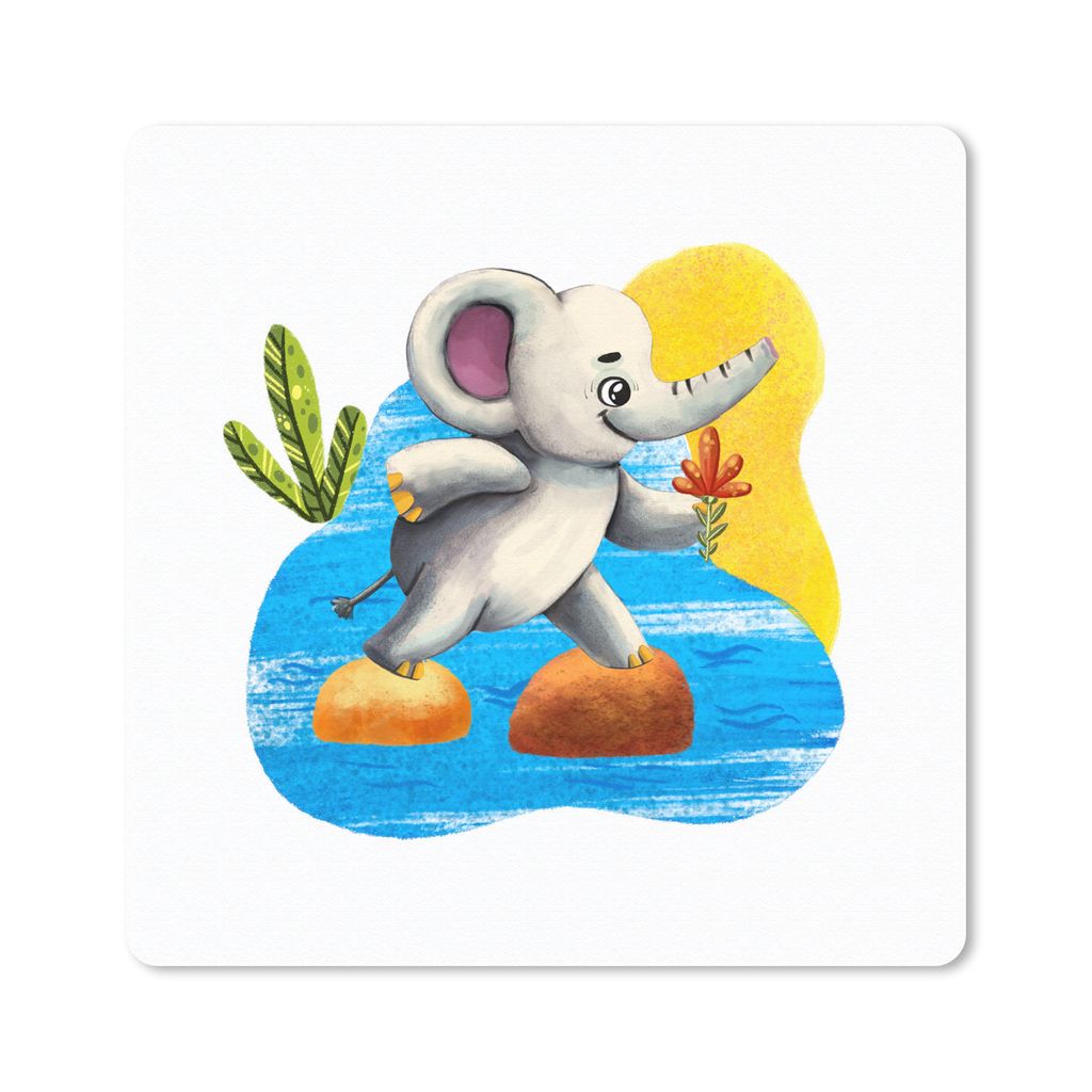 MuchoWow Mauspad Mousepad Elefant - Blumen - Wasser 20x20 cm - Mousepads - Maus Mat - Pad - Mausunterlage - Desk Mat - Bureauartikeln