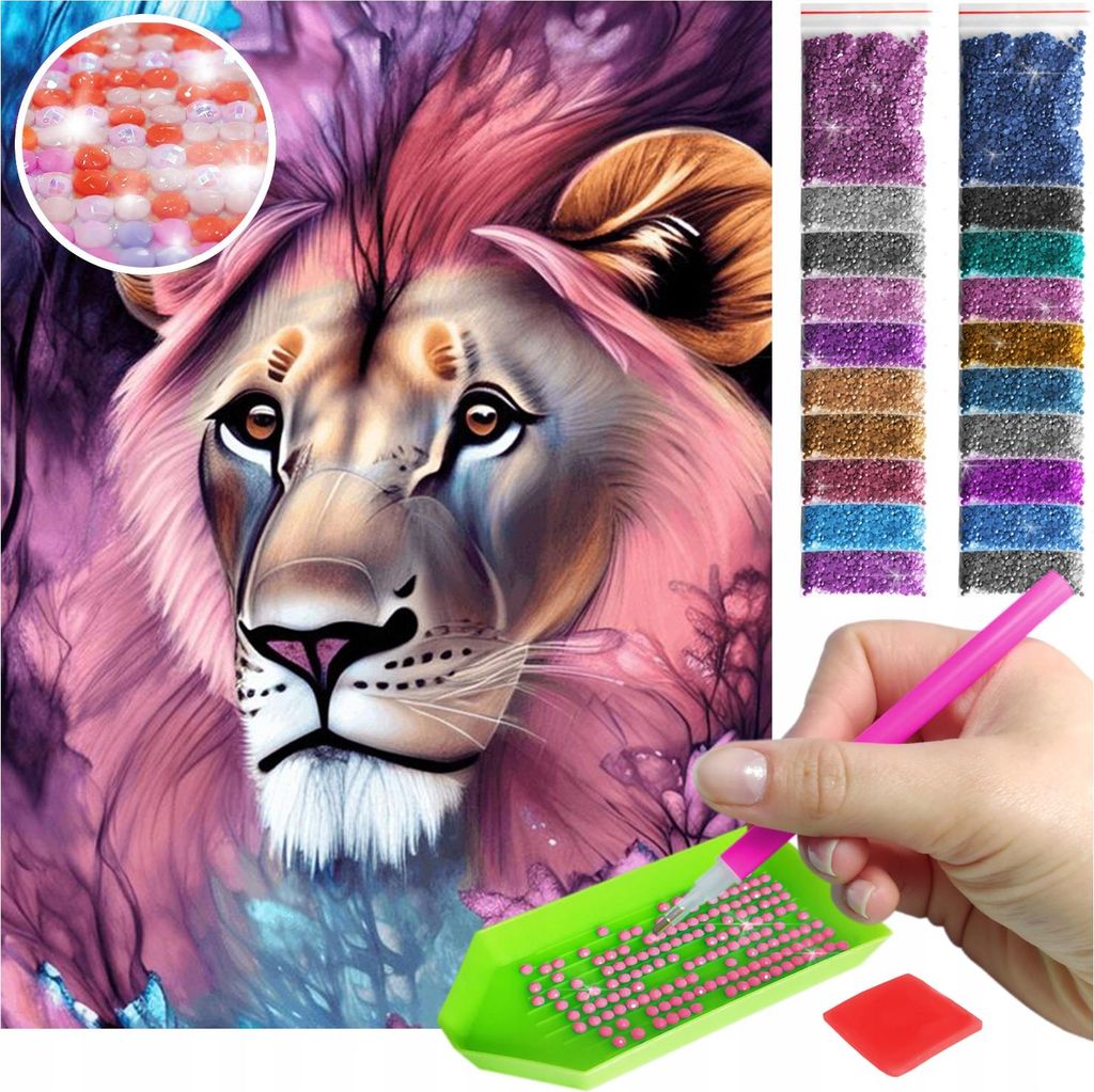 ARTULIO - Diamond Painting Set - Löwe in Pastellfarben - 40 x 30 cm - AB Steine, AB Diamant - Crystal Art, Komplettset Mosaik + Zubehör