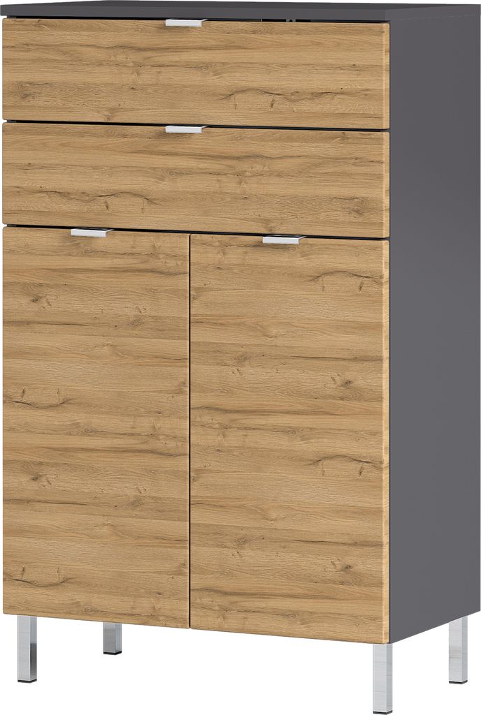 KADIMA DESIGN INDE Badezimmer Badkommode Kommode Schrank mit Schubkasten Grau/Holz 60 x 97 x 34