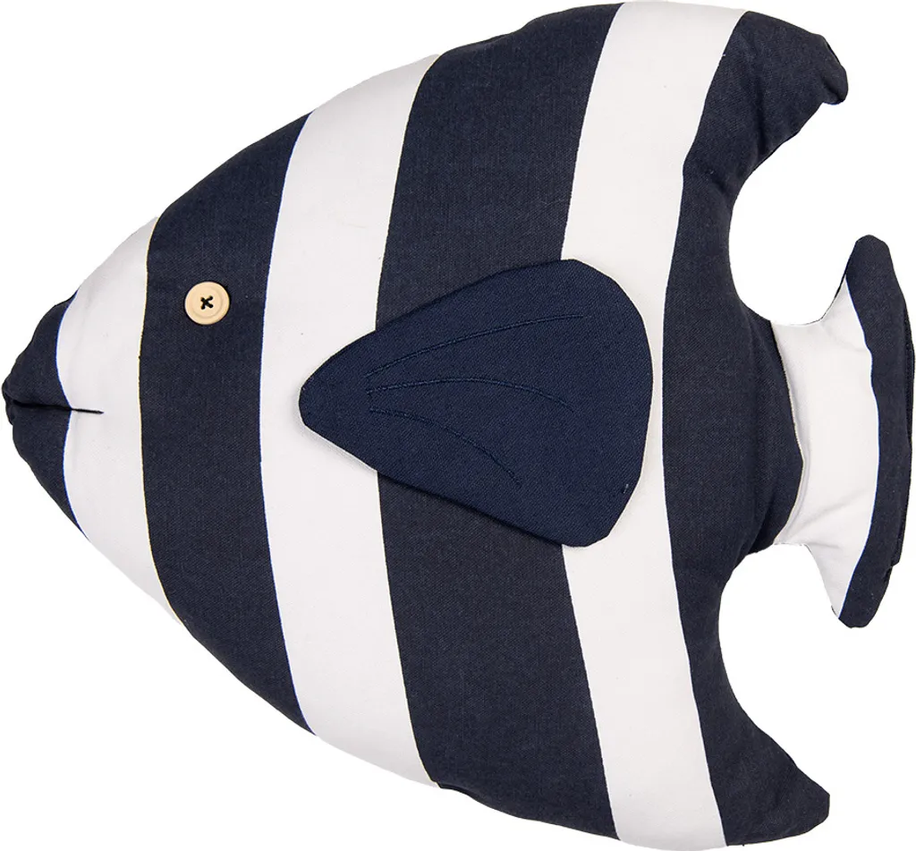 Coussin Poisson Moelleux 45 cm Blanc et Bleu, Finition Synthétique Chic