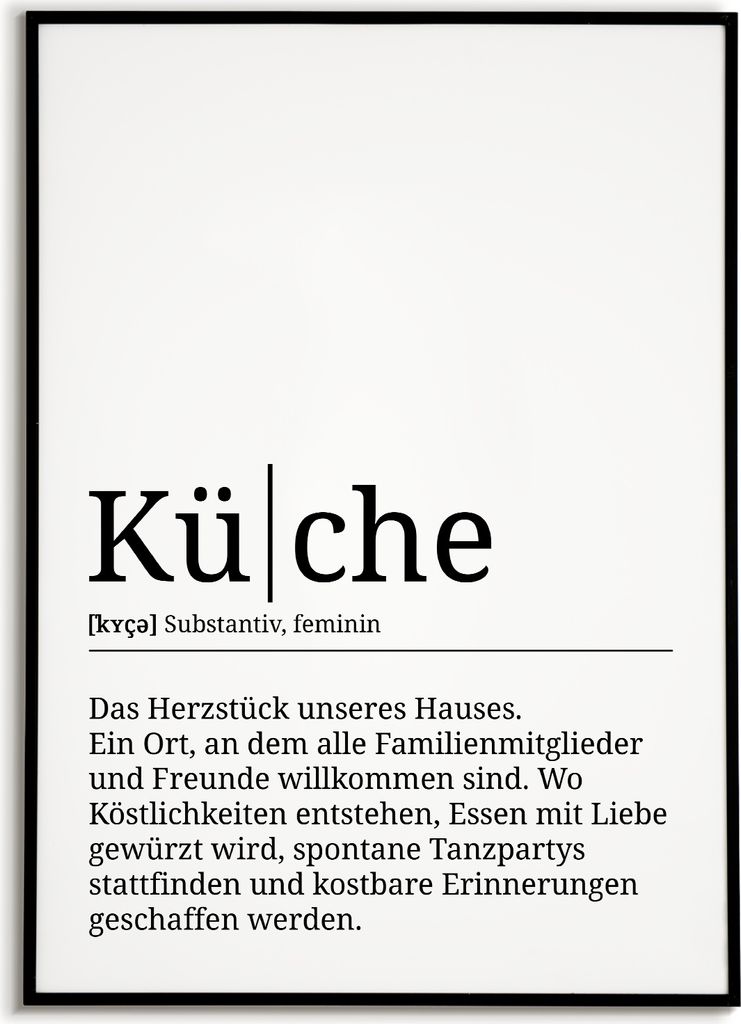 Küche Poster Definition Kunstdruck Wandbild Geschenk – A3 (29.7x42cm) / schwarzer Bilderahmen