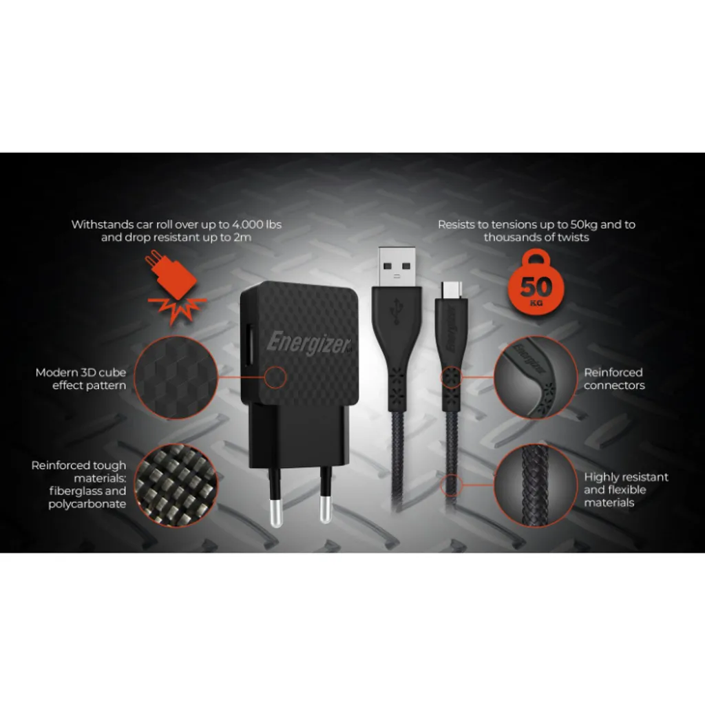 Chargeur Secteur Energizer HardCase Ultra Résistant + 2 Câbles Inclus - 11