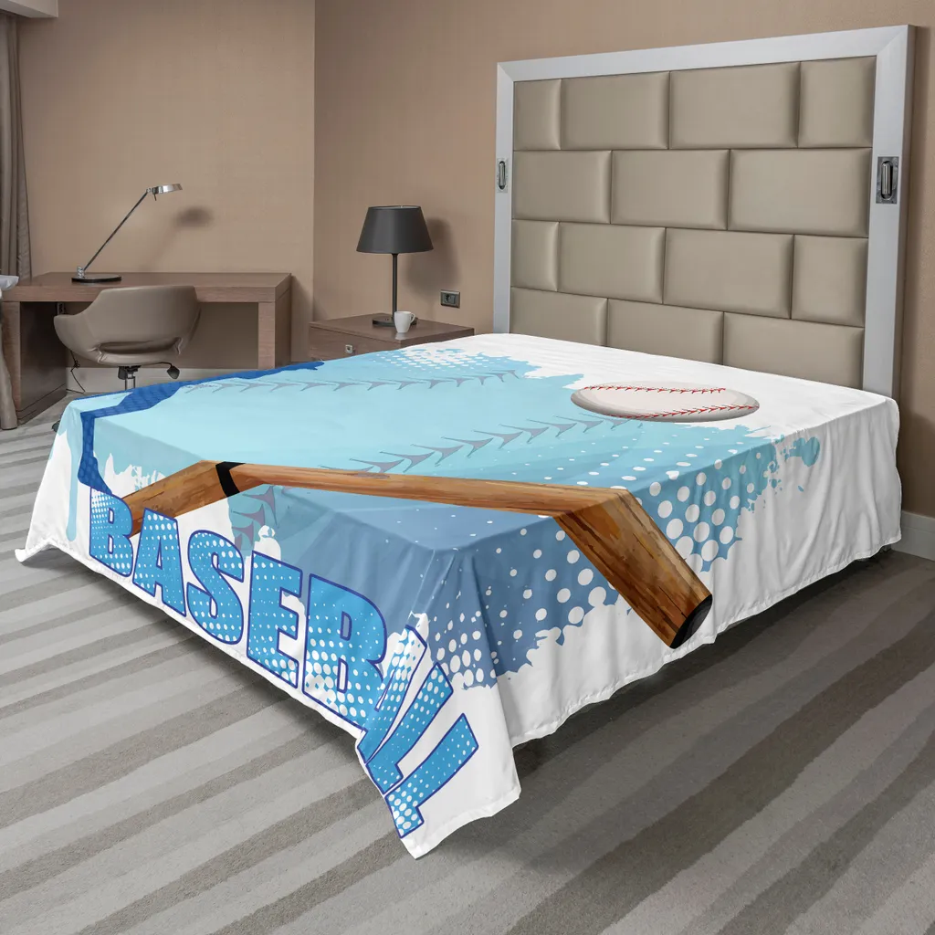 Drap de Dessus Sport Baseball pour Lit Décoratif 275x260cm Bleu Blanc