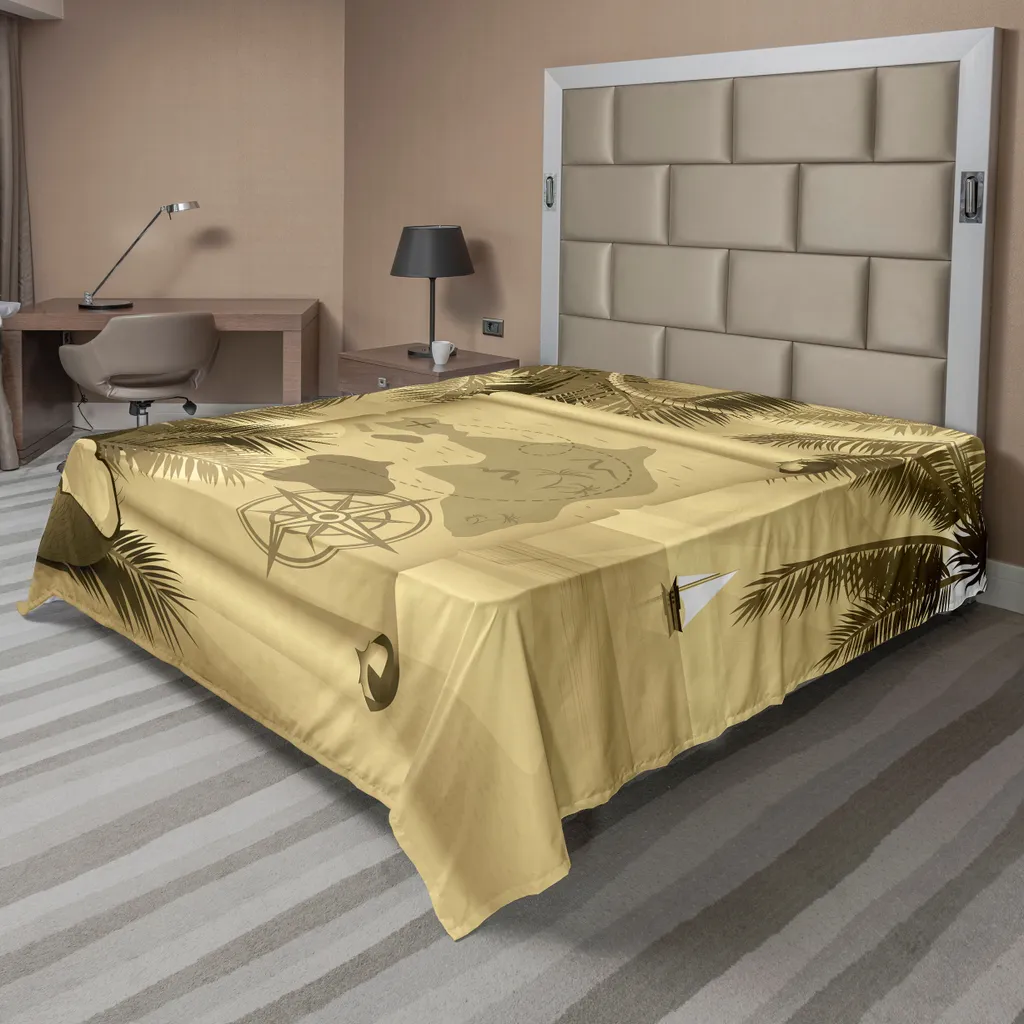 Drap Plat Décoratif Imprimé Carte Tropicale Vintage - Format King Size