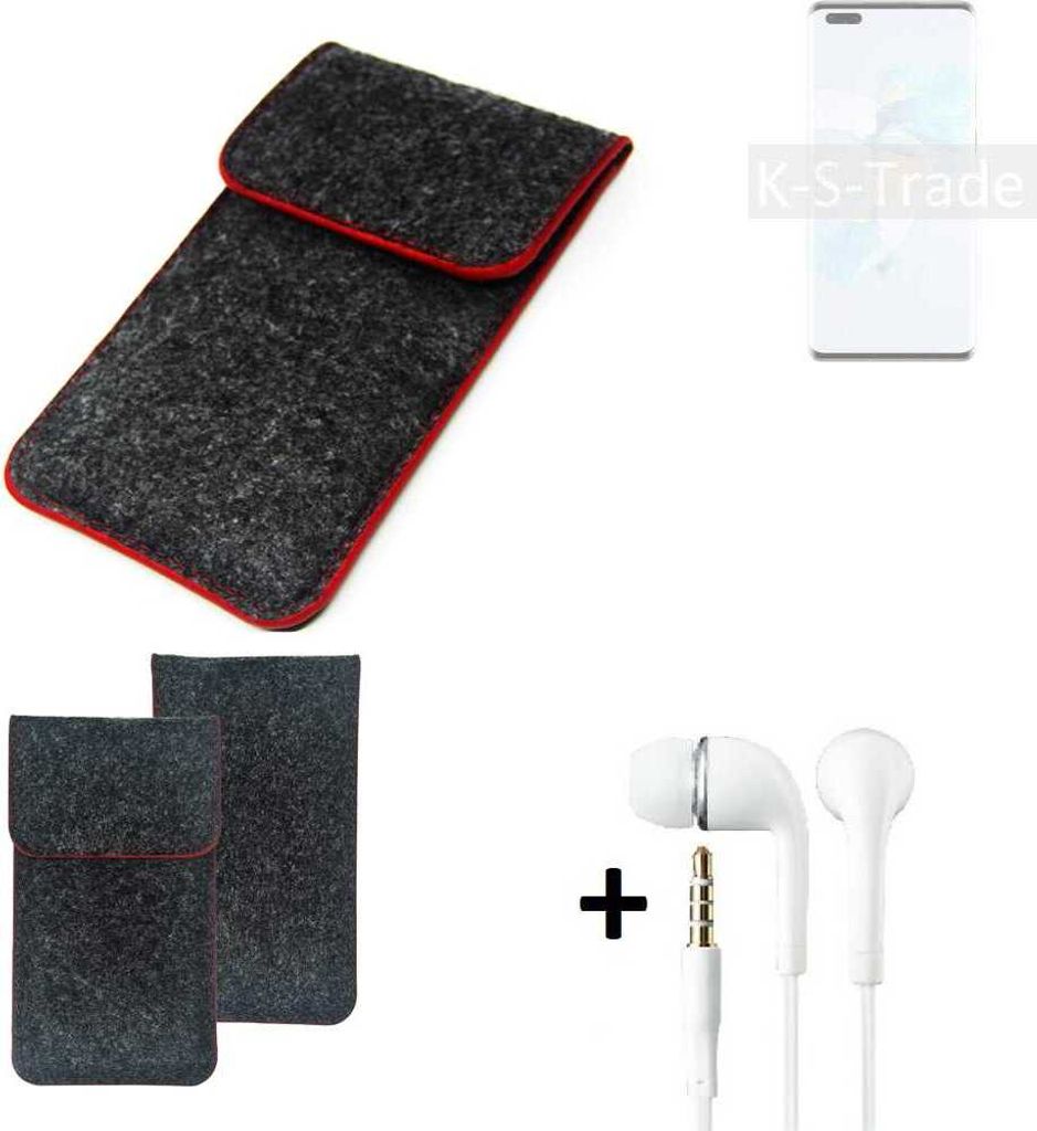 K-S-Trade Handy Schutz Hülle kompatibel mit HTC Desire 20+ Schutzhülle Handyhülle Filztasche Pouch Tasche Case Sleeve Filzhülle dunkelgrau roter