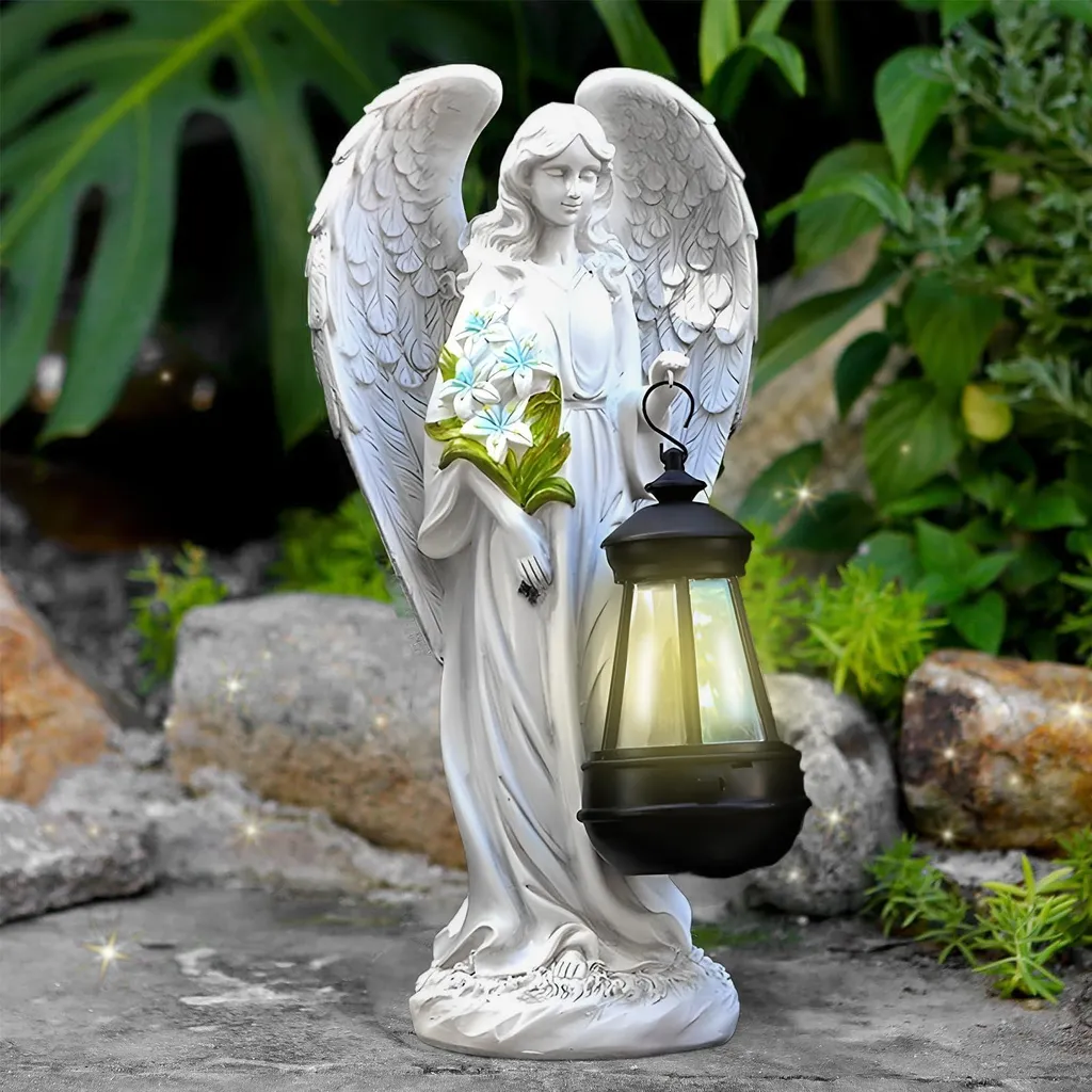 Décoration funéraire ange solaire 33cm pour cimetière et pelouse jardin