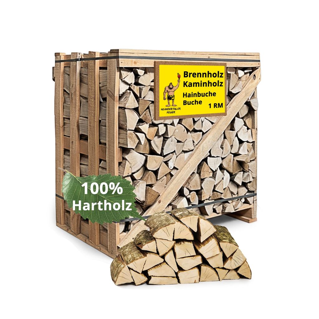 Neandertaler Feuer Brennholz Kaminholz Hartholz - 1 RM Box 25 cm Holz für Kamin Ofen Pizzaofen Grill Smoker Kaminofen Holzofen 1 Raummeter Feuerholz