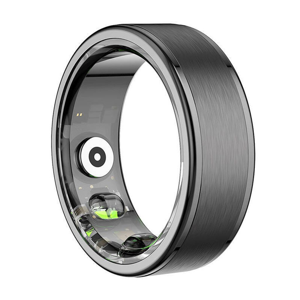 A close-up studio shot of a smart ring.