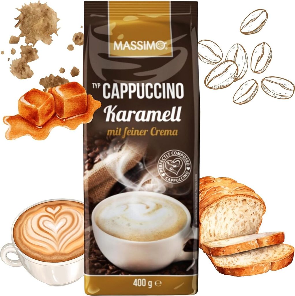 Massimo Cappuccino Karamell 10 x 400g mit feiner Crema - Vorteilspack Instant Kaffeepulver