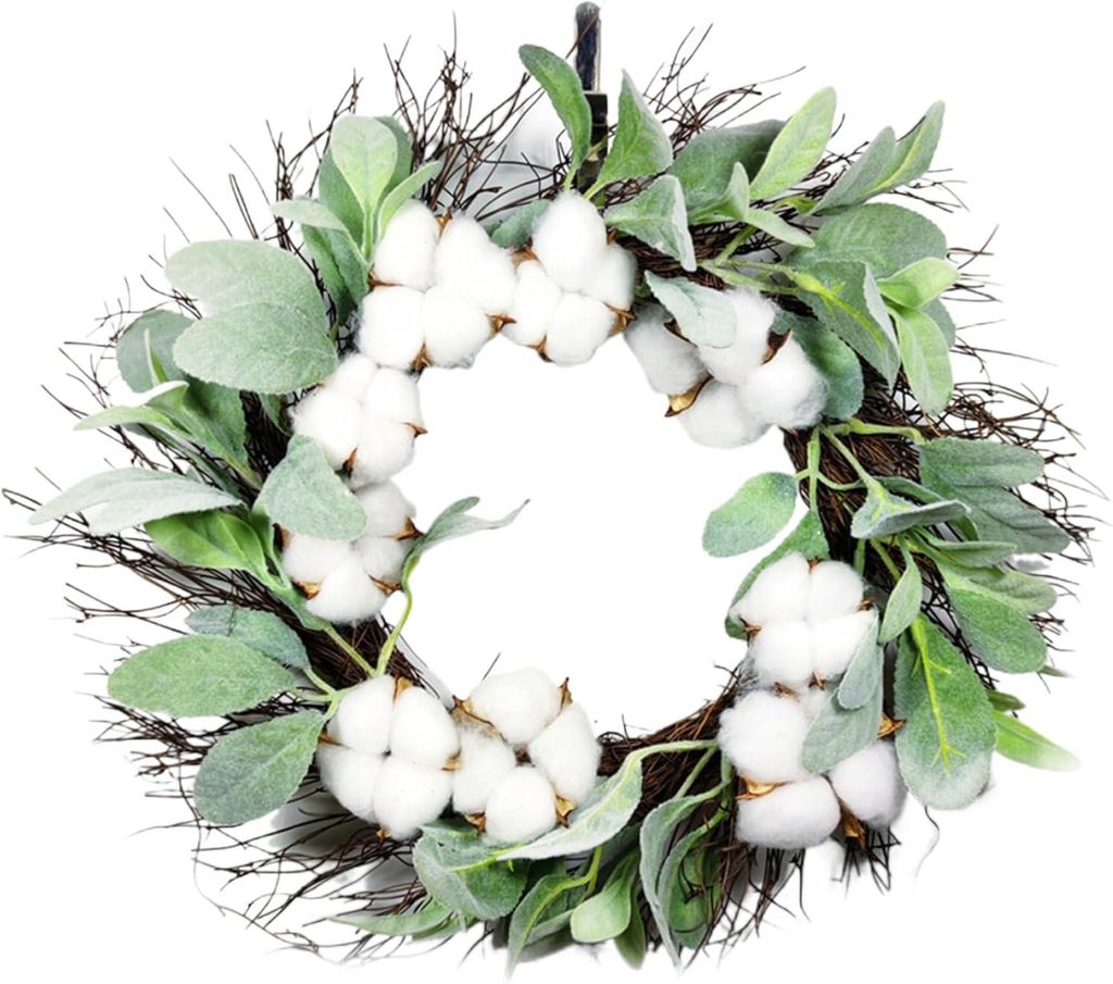 Rustikaler Baumwoll-Rankenkranz – 40 cm (15,75 Zoll), Tür/Wand/Außenbereich, Feiertage