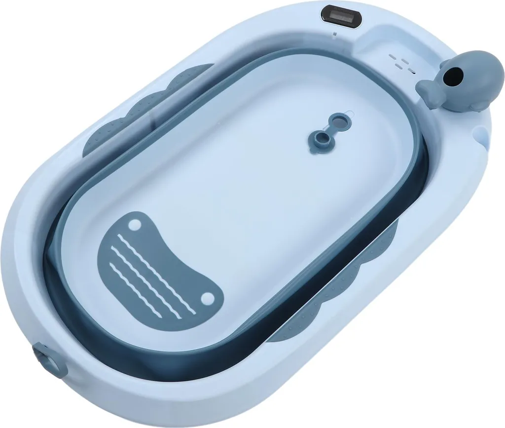 Baignoire bébé pliable avec thermomètre digital, 85cm, bleu clair
