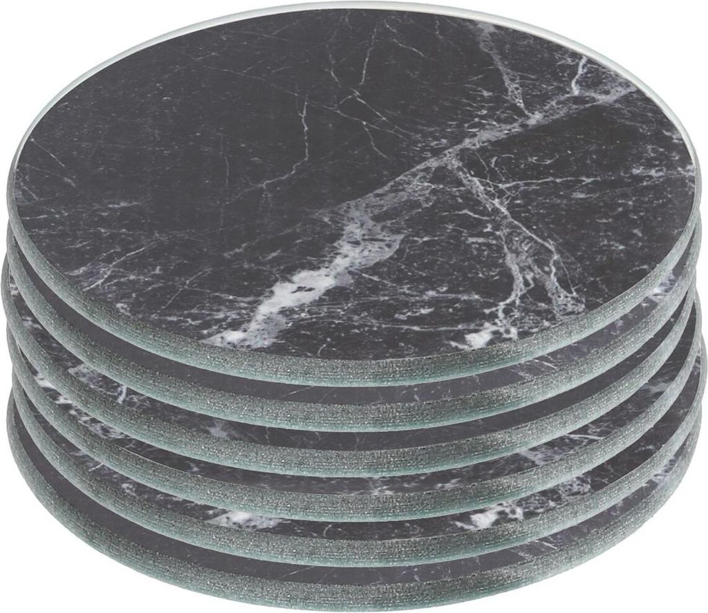 Harbour Housewares Runde Glasuntersetzer – 10 cm – Schwarzer Marmor-Effekt – 6er-Pack