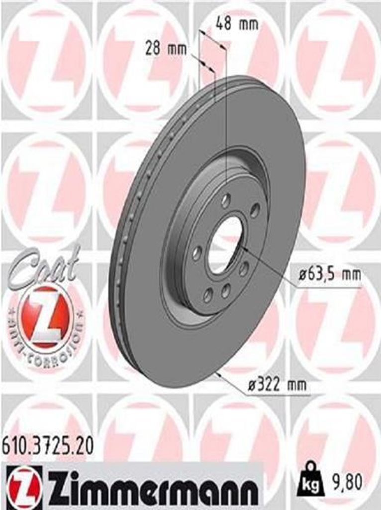 2x ZIMMERMANN 610.3725.20 Bremsscheibe Vorderachse