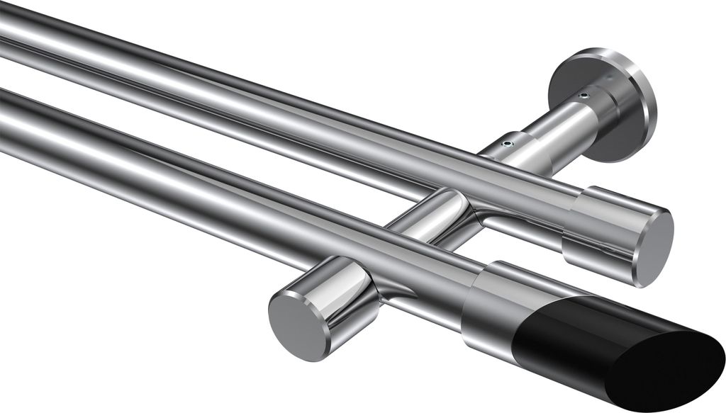 Interdeco Gardinenstange / Vorhangstange Chrom, Typ Prestige Verano (Schräge Bicolor) ohne Ringe, 20 mm Ø 2-läufig, 480 cm