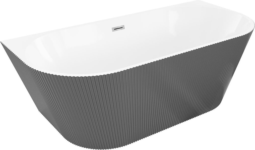 Mexen Oris freistehende geriffelte Wandwanne 170 x 80 cm, weiß/grau, Überlauf Chrom - 52871708062-01