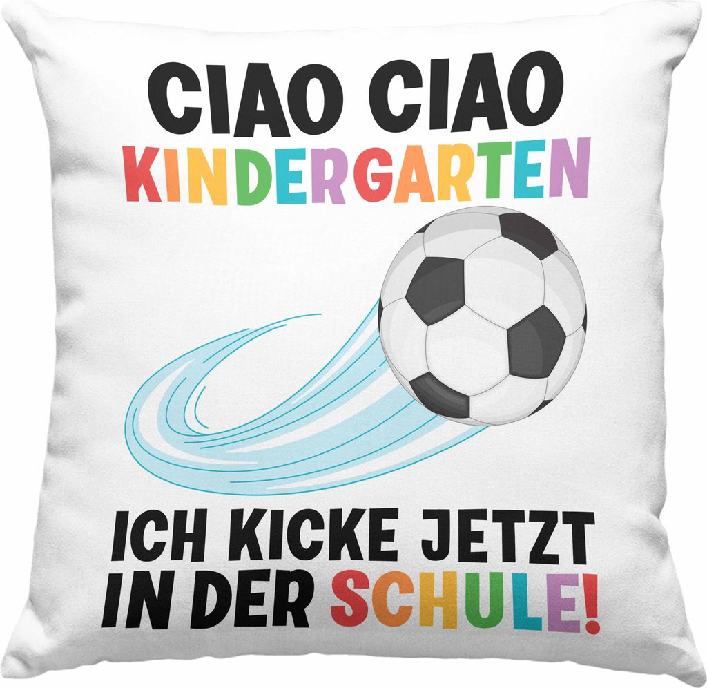 Trendation - Einschulung Junge Fußball Schulkind Geschenk für Schultüte Füllung Deko-Kissen mit Füllung 40x40 Schulstart 1. Schultag Schuleinf...