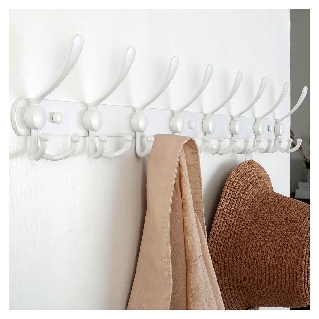 Garderobenleiste mit 8 Haken, 74 cm lang, Edelstahl, Wandgarderobe, Kleiderhaken für Mäntel, Hüte, Handtücher und Handtaschen, weiß