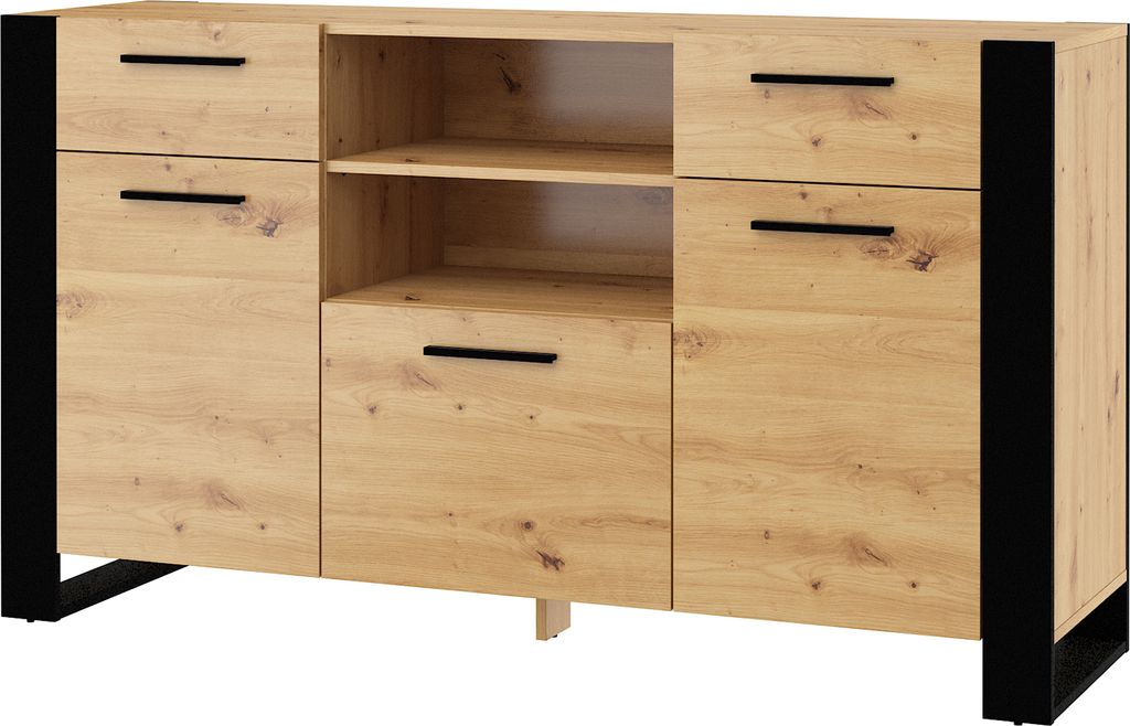 Kommode Nuka C 155 cm Sideboard Highboard Schrank Schwarze handwerkliche Eiche