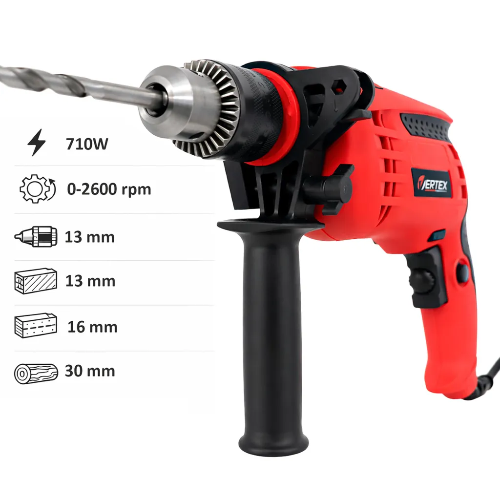 Perceuse à percussion 710W Vertex VWU710 - Mandrin auto-serrant robuste - 14