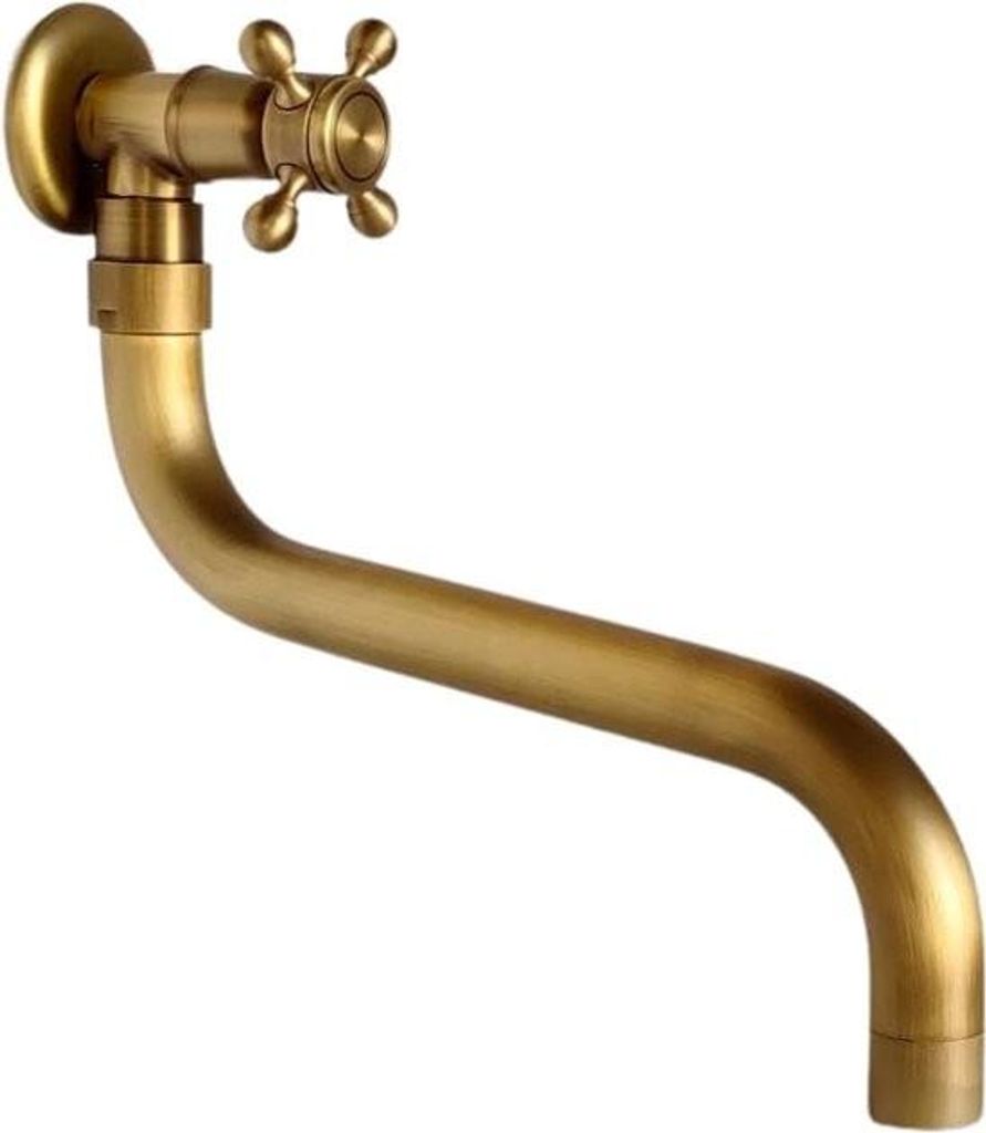 Wasserhahn Messing Antik, Wandmontage 180° Schwenkbar Waschtischarmatur Kaltwasserhahn für Bad WC Garten Schwimmbad Outdoor, SL-0602 Lang