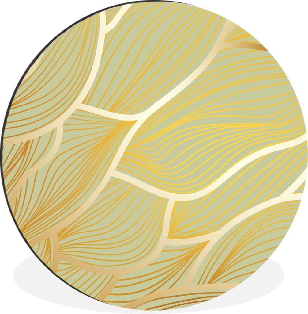 MuchoWow Aluminium Wandkreis Goldene Wellen auf grünem Hintergrund Ø 90 cm Wanddeko Modern Wohnzimmer - Mauerkreis - Wandbilder - Runde Bild - ...
