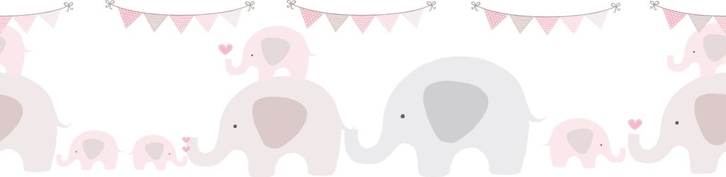 Lovely Kids selbstklebende Kinderzimmer Bordüre Elephant Party rosa grau weiß 5,00 m x 0,155 m