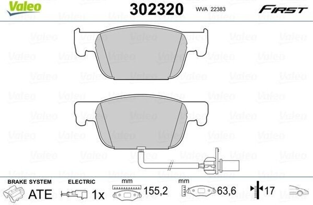 VALEO 302320 - OE 8W0698151AA Bremsbeläge, Vorne für A4 (8W), A5 (F5)