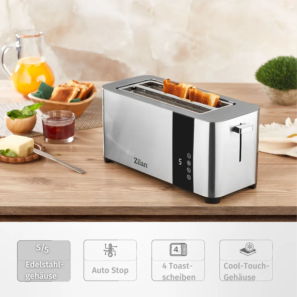 Tostapane a disco in acciaio inox Zilan | con attacco per panini e vassoio raccogli briciole | tostapane | macchina per tostare | 1400 watt | alloggiamento in acciaio inox | 7 impostazioni | display digitale con conto alla rovescia - 3