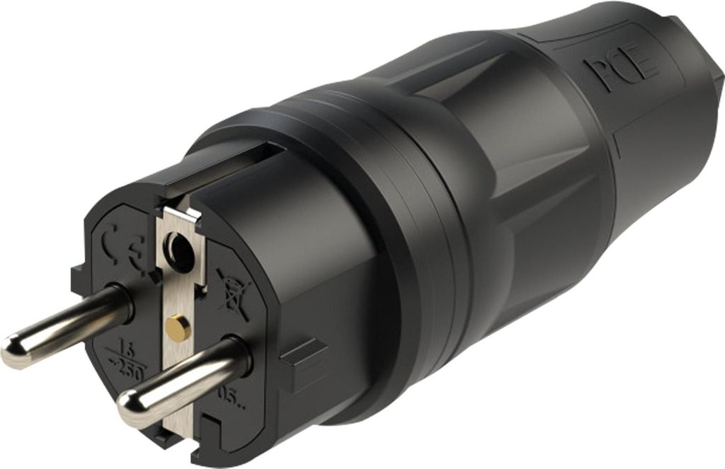 PCE Rubber Schuko Connector Male Schwarz