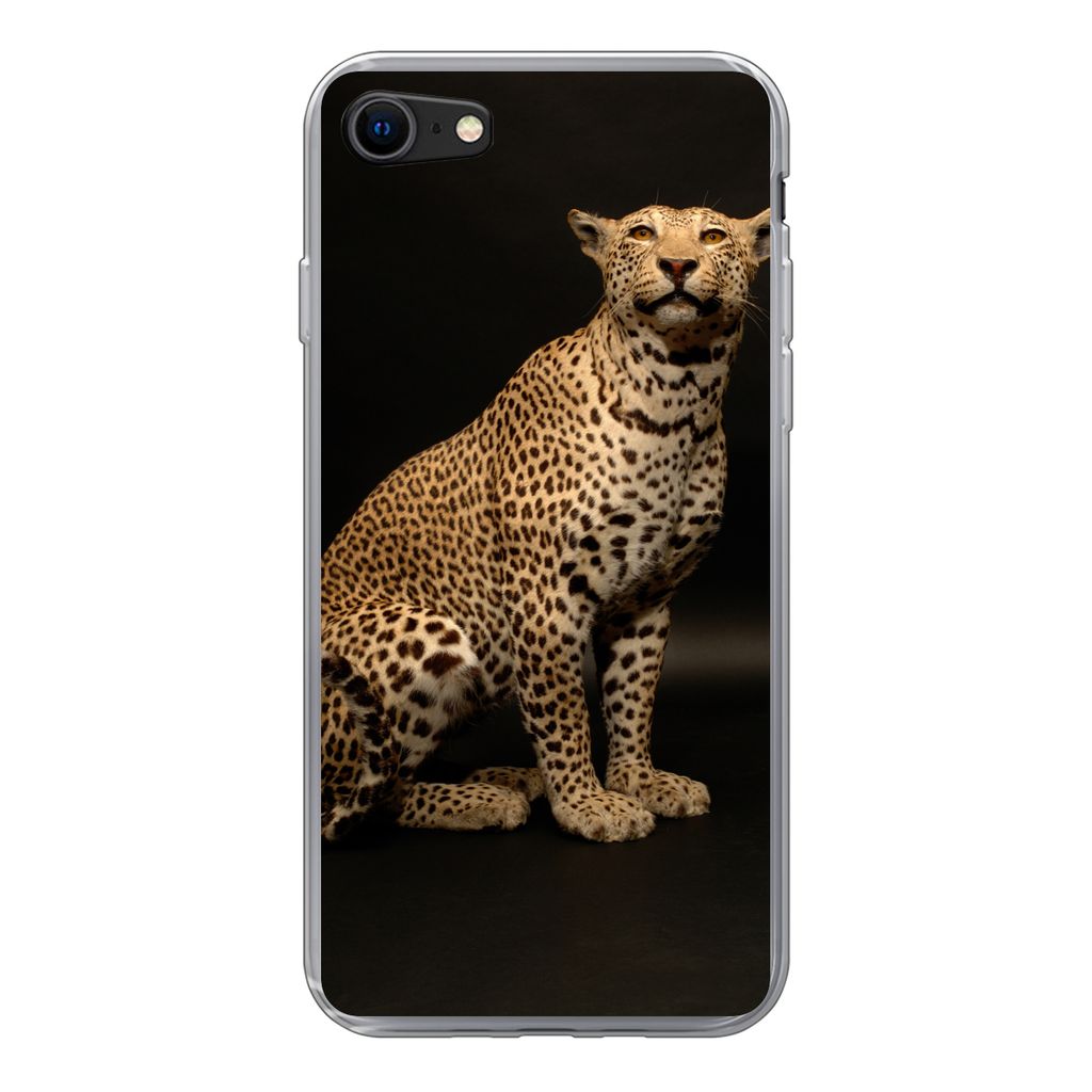 MuchoWow Handyhülle Schutzhülle Hülle für iPhone SE 2020 Leopard - Tiere - Fleck Silikon Softcase Handy Hülle - Kartenbesitzer