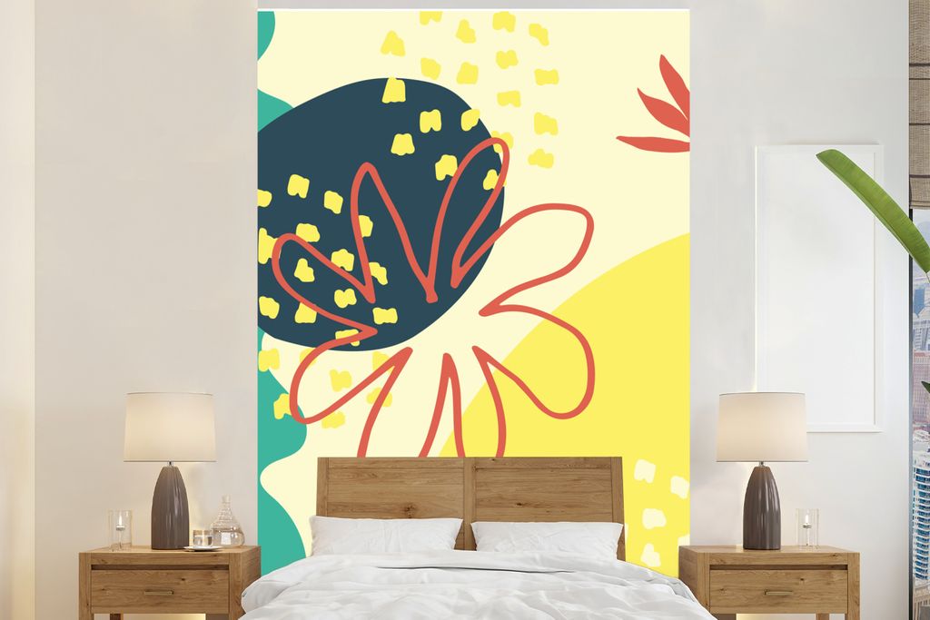 MuchoWow Fototapete für Wohnzimmer oder Schlafzimmer Wandtapete Vinyl Motivtapete Sommer - Blume - Pastell - 225x350 cm - Schlafzimmer tapete