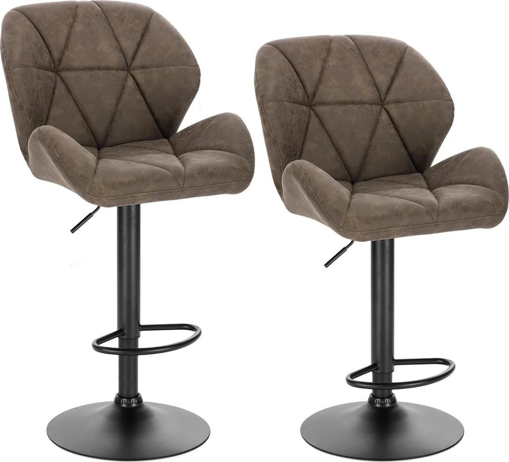 Barhocker 2er-Set - Höhenverstellbare Drehstühle - Gaslift - Verchromter Stahl mit Fußstütze - Sitzhöhe 60–82 cm, bis 100 kg - Dunkelbraunes...