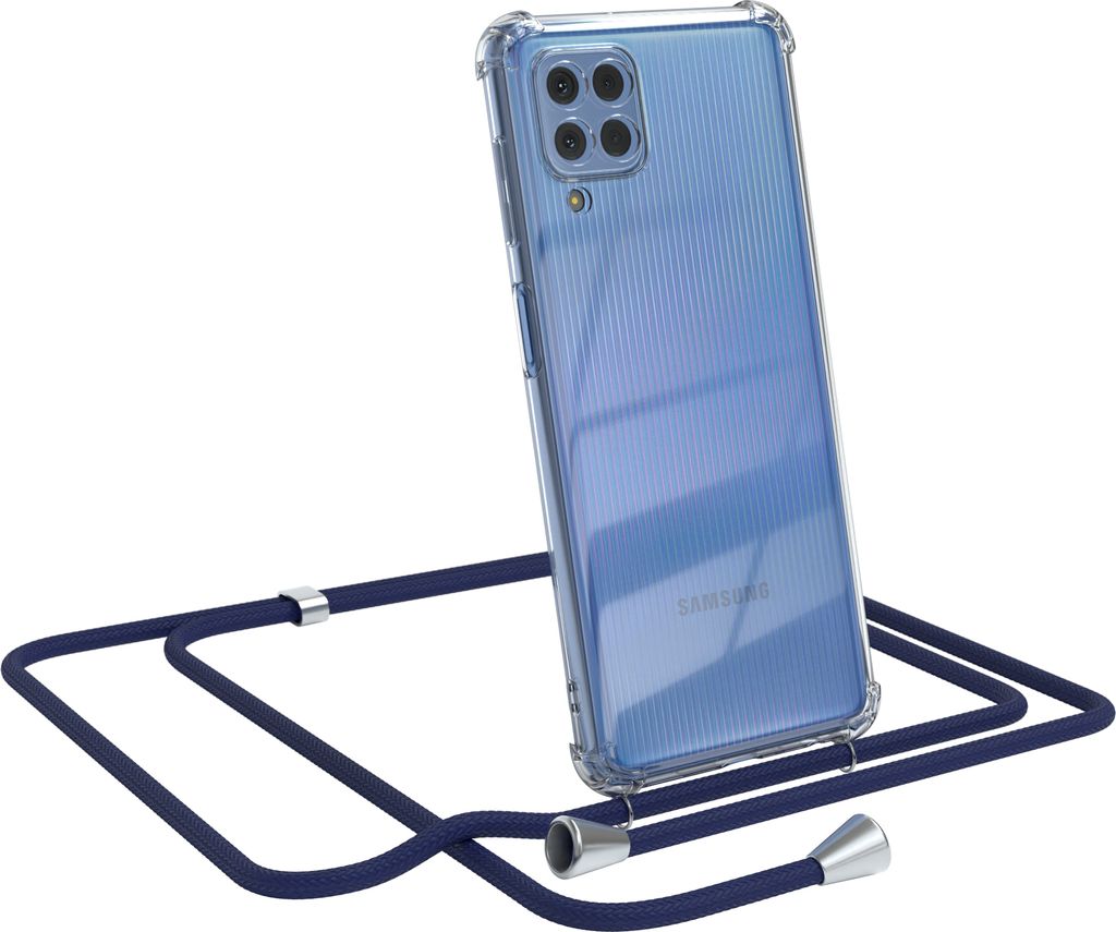 EAZY CASE Handykette kompatibel mit Samsung Galaxy M22 / M32 / A22 4G, Handyhülle mit Umhängeband, Handykordel, Schutzhülle Clear, Band in Blau