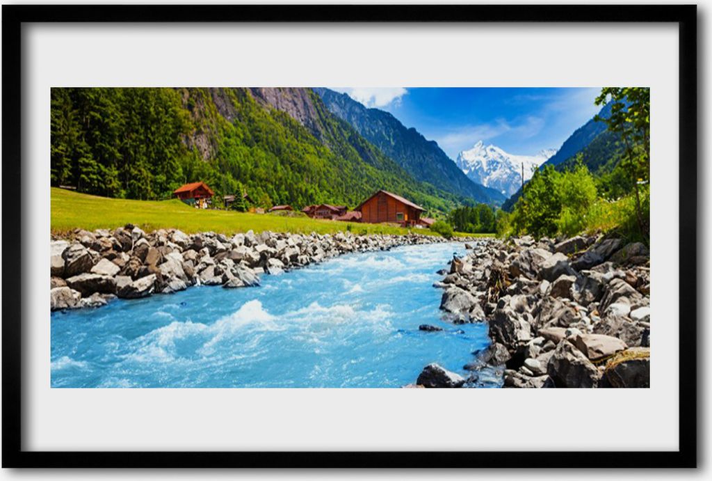 Bild 60x40 MDF-Rahmen Wandkunst Berge Fluss-Landschaft
