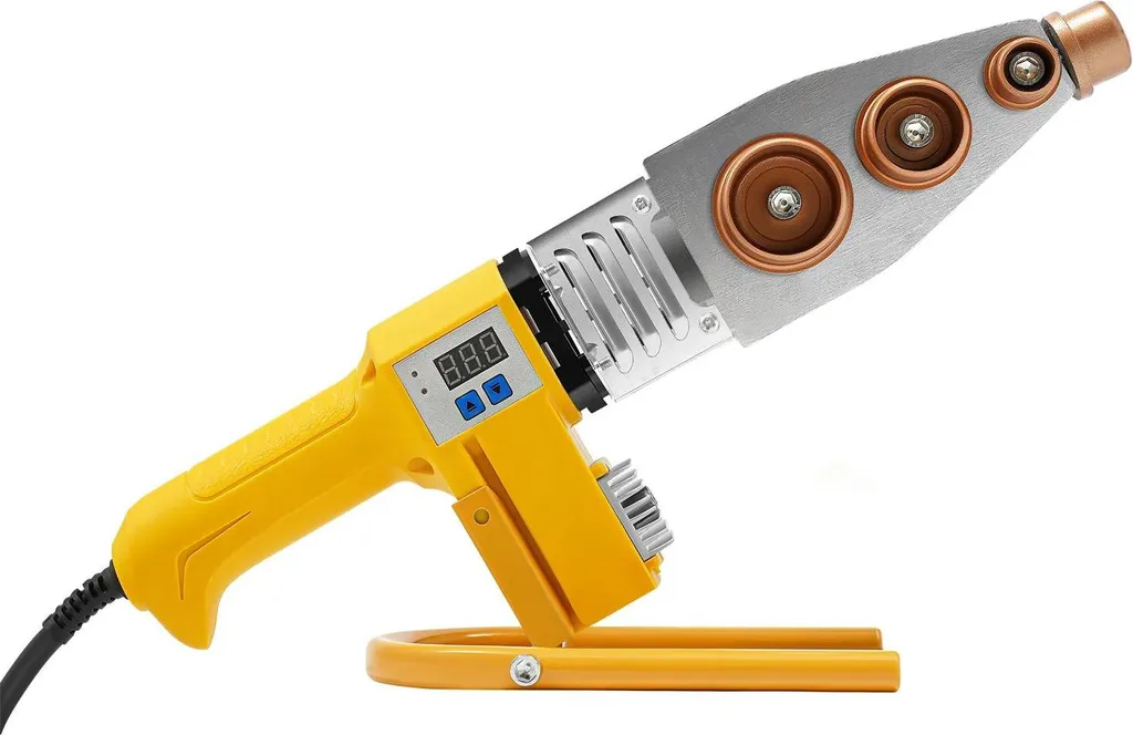 Saldatrice elettrica per tubi PPR/PE/PB/PERT/PP - Saldatura di manicotti 20-63 mm - 850 W - Regolabile 0-380 °C - Valigetta porta attrezzi 36,2×16×8,5 cm - Giallo