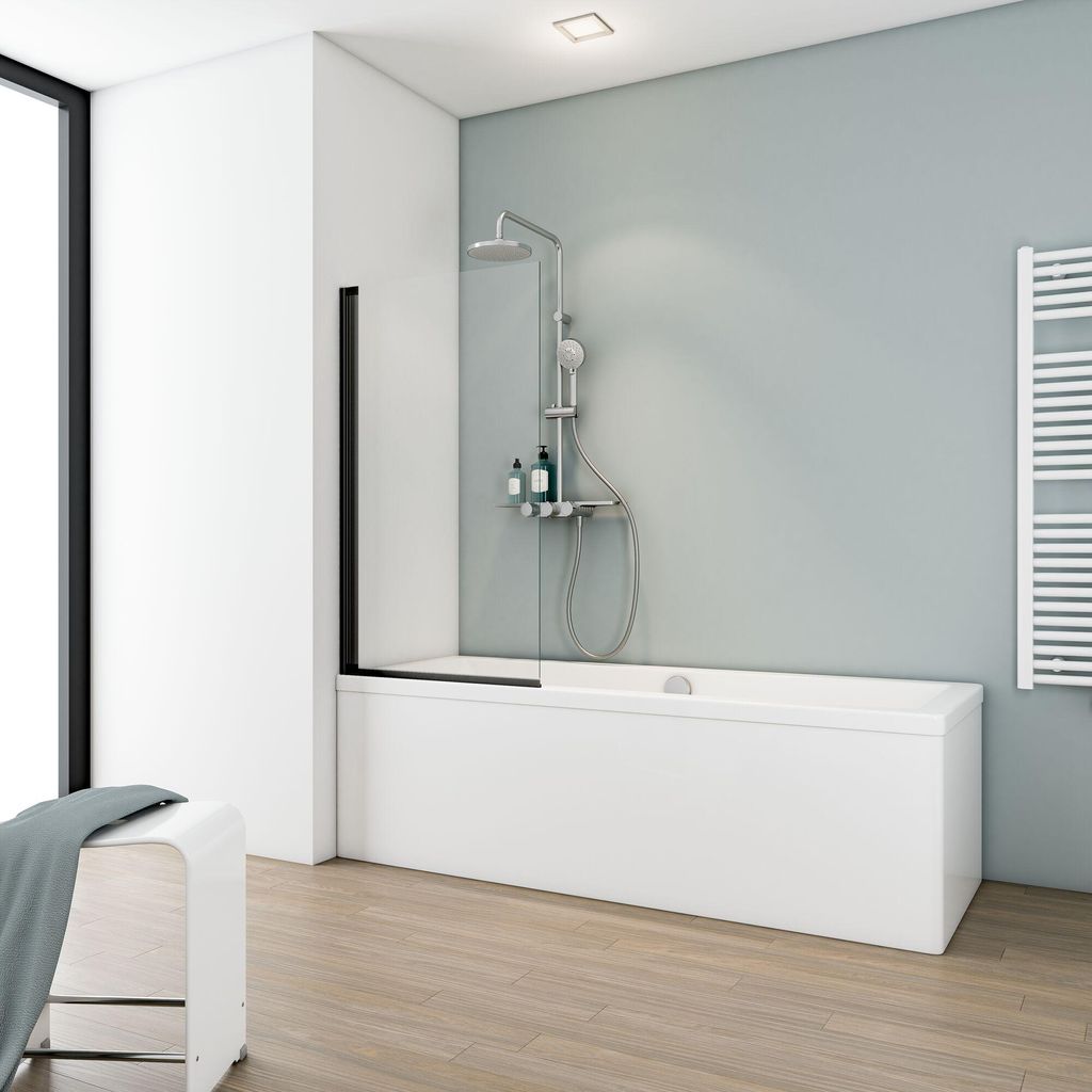 Schulte Duschwand Berlin, 70 x 130 cm, 5mm Sicherhaitsklas klar hell, Schwarz-matt, Duschabtrennung für Badewanne