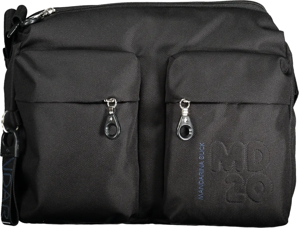 Sac à main noir avec bandoulière réglable et multiples poches zippées