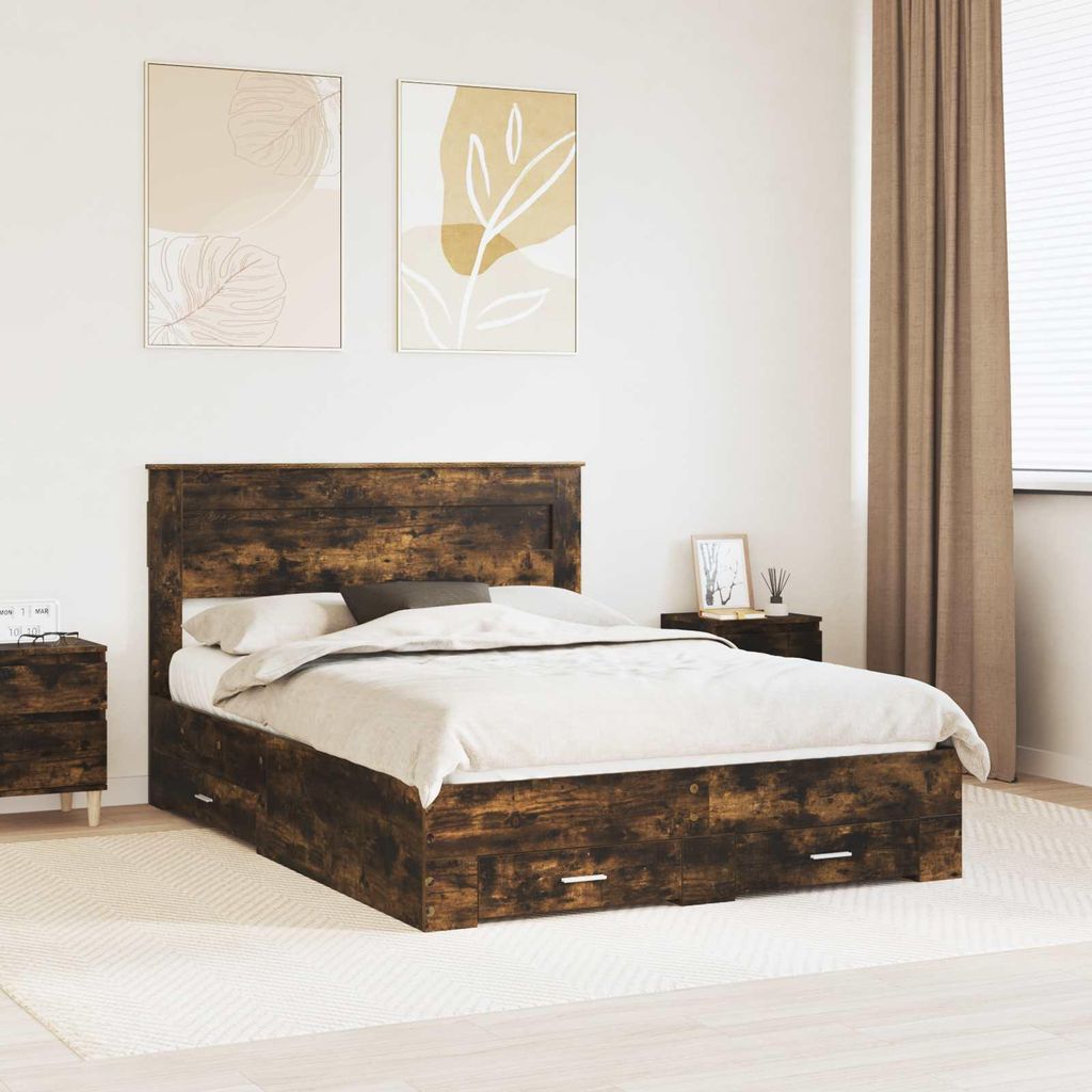 Maison Exclusive - Bettrahmen Geräucherte Eiche 140 x 190 cm Holzwerkstoff