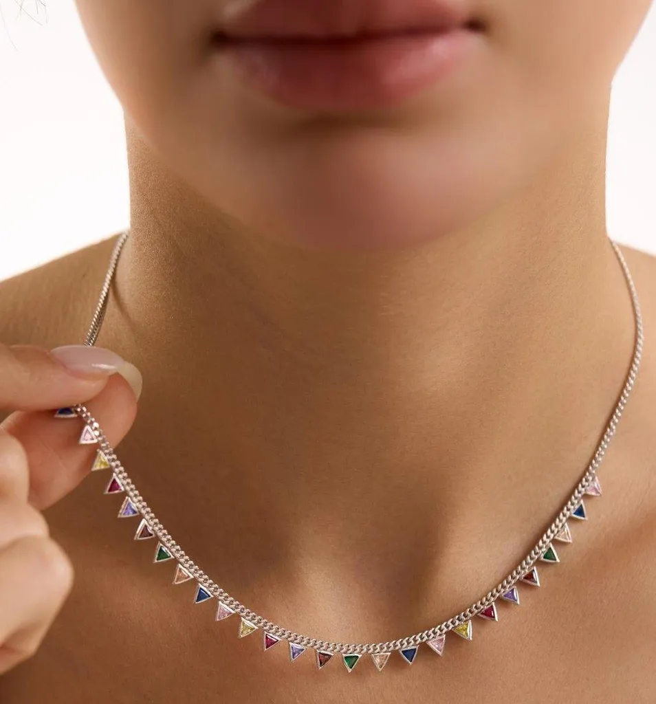 Bijou femme : Collier gourmette argent et triangles pour soirée et fête