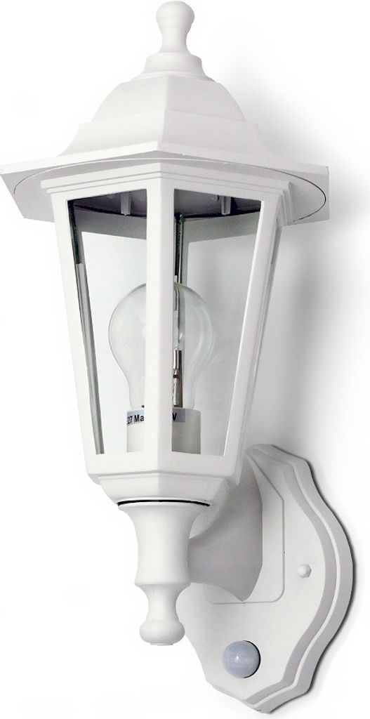 Außenwandleuchte mit Bewegungsmelder E27 IP44 Weiß – Vintage Außenlampe max. 60W für Eingangsbereich, Hauswand & Garten | Wetterfeste Wandbel...