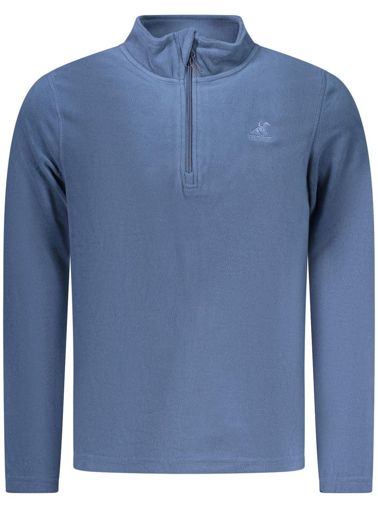 Herren Fleece-Pullover Blau mit Stickerei und Halbem Reißverschluss