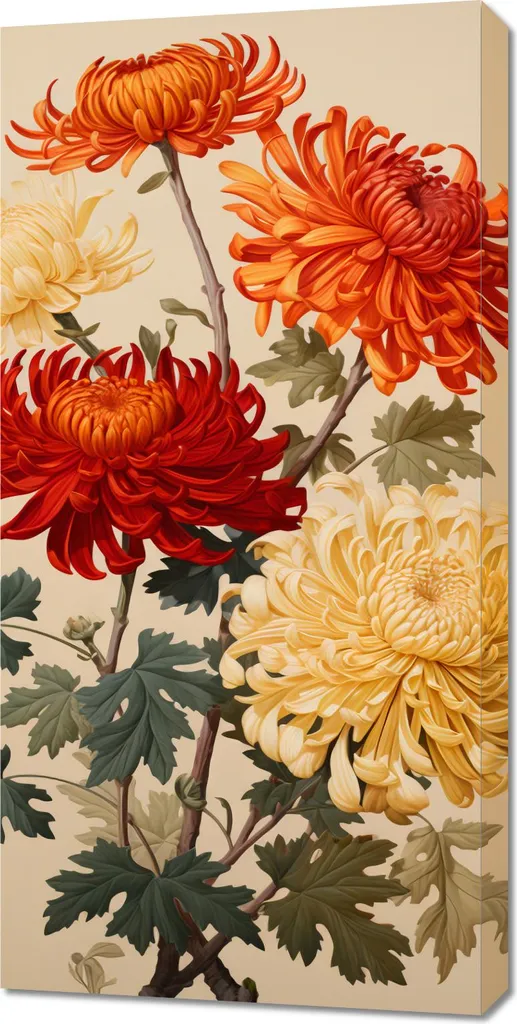 Quadro 50x100 cm Crisantemi Danzanti: Tela Moderna per Soggiorno